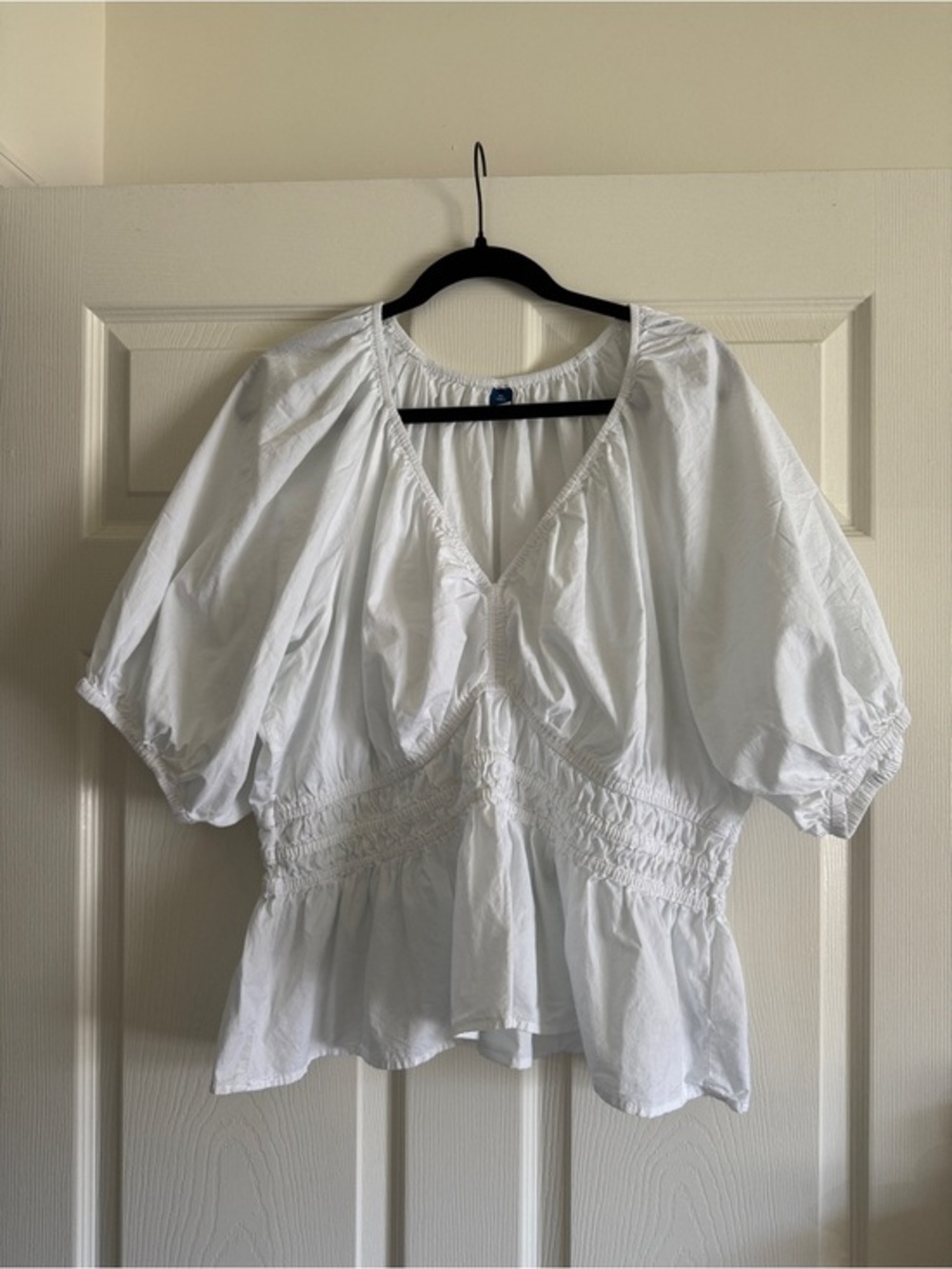 Old Navy Puff Sleeve Smocked Waist Blouse – White | Size XL Tall
